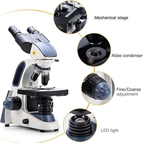 SWIFT SW380B 40X-2500X Magnification, Siedentopf Head, Research-Grade Binocular Compound Lab Microscope with Wide-Field 10X and 25X Eyepieces, Mechanical Stage, Ultra-Precise Focusing