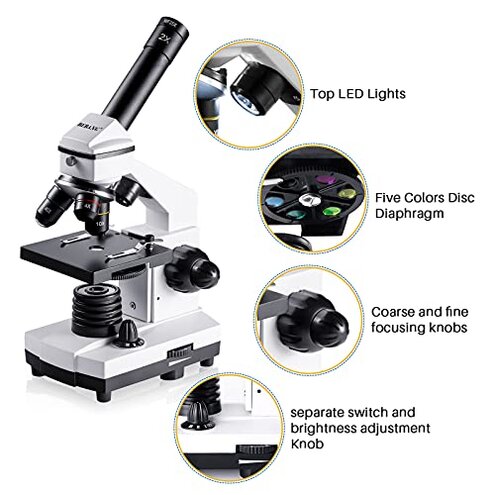 Microscope for Adults Kids, 100X-2000X BEBANG Compound Microscope with Microscope Slides, Microscope Kit for Kids Students Home School Lab