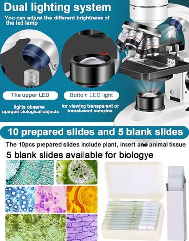 Adult Trinocular Microscope WF10x and WF25x Eyepieces 40X-5000X Magnification, Digital Lab Trinocular Compound LED Microscope (Trinocular Microscope with Electronic Eyepieces)