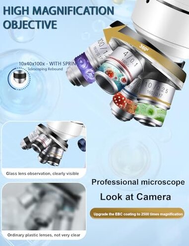 Adult Trinocular Microscope WF10x and WF25x Eyepieces 40X-5000X Magnification, Digital Lab Trinocular Compound LED Microscope (Trinocular Microscope with Electronic Eyepieces)