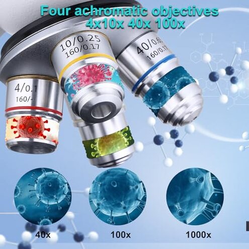 Herwicm Compound Trinocular Microscope 40X-5000X Magnification, Research Grade Professional Microscope, Two Levels of Mechanical Stage LED Illumination, USB Video Camera with Microscope for Adults