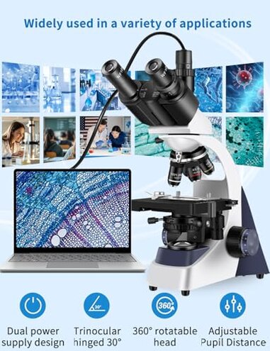Woehrsh Microscope for Adults 40X-5000X Magnification Lab Grade with Dual Mechanical Stages and HD USB Camera Trinocular Microscope
