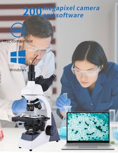 Woehrsh Microscope for Adults 40X-5000X Magnification Lab Grade with Dual Mechanical Stages and HD USB Camera Trinocular Microscope