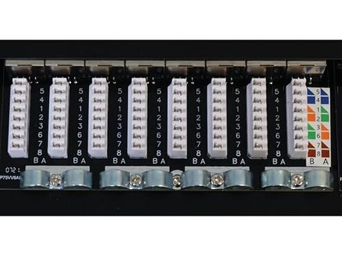 Intellinet Cat6a Shielded Desktop Patch Panel, 24-Port, FTP, 19", 0.5 U, 90&deg; Top-Entry Punch-Down Blocks, Black