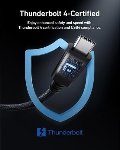 Anker Prime Thunderbolt 4 Cable, 3.3 ft USB C to USB C Cable, 240W Charging, 40Gbps Data Transfer, Supports 8K/4K Displays, for iPhone 16 Series, MacBook Air, iPad, Samsung (Thunderbolt 4-Certified)