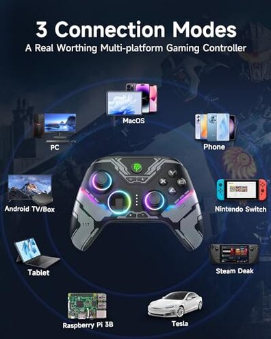 EasySMX X15 PC Controller - Enhanced Wireless Bluetooth Controller with Hall Joysticks/Hall Triggers/RGB Lighting - No Stick Drift, No Dead Zone - Work for Windows PC, Android, Steam and Switch