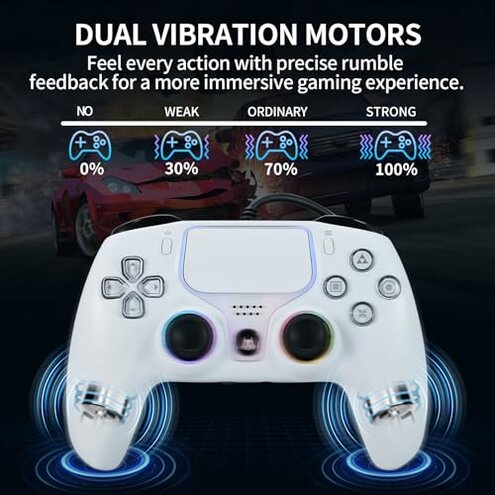 NBCP Wired PS5 Controller - Gaming Controller for PlayStation 5, PS4, PC/Steam, Turbo & Linear Hall-effect Trigger, Dual Vibration, 3.5mm Audio Jack - White
