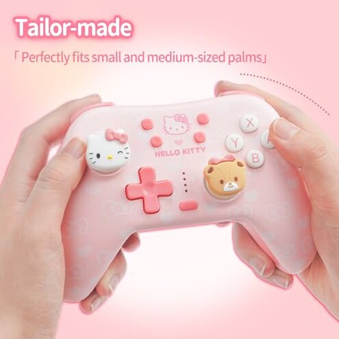 Kuitmor Pink Switch Controller,Hello Kitty Hall Effect Controllers Wireless for Switch 2/1/OLED/Lite,PC,Android,iOS | 2.4G Receiver + Bluetooth,1000mAh Battery,6-Axis Gyro,Dual Vibration,RGB Breathing Light