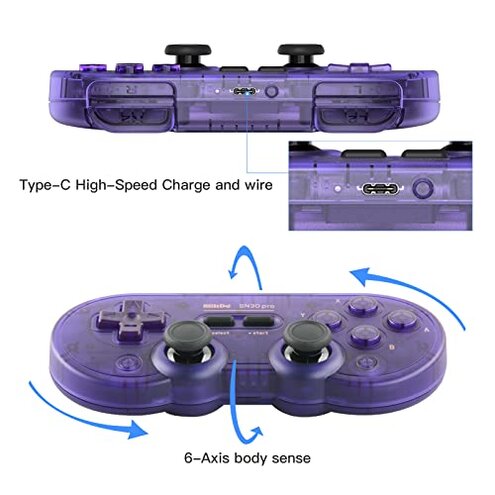 8Bitdo SN30 Pro Wireless Bluetooth Controller (Hall Effect Joystick Update) with Rumble Vibration USB-C Cable Gamepad Compatible with Switch/Switch 2,Windows, Mac OS, Android, Steam (Crystal Purple)