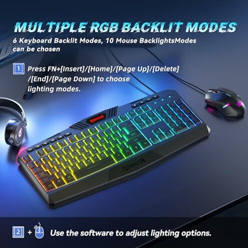 Redragon S101-3 PRO Gaming Keyboard and Mouse, RGB Backlit Programmable Keyboard Mouse with Software, Independent Macro Record Keys, Value Combo Set, New Update Version