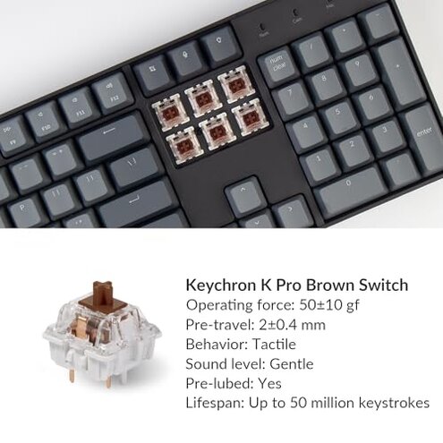 Keychron K10 Full Size 104 Keys Bluetooth Wireless Mechanical Gaming Keyboard for Mac Windows K Pro Brown Switch, Multitasking/White LED Backlight/USB C Wired Computer Keyboard