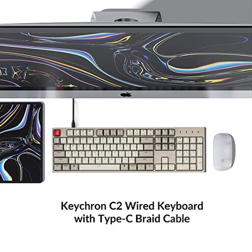 Keychron C2 Full Size Wired Mechanical Keyboard Compatible with Mac, Keychron Brown Switch, 104 Keys ABS Retro Color Keycaps Gaming Keyboard for Windows, USB-C Type-C Braid Cable