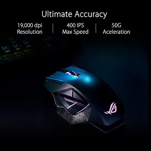 ASUS ROG Spatha X Wireless Gaming Mouse – MMO/MOBA Design, 12 Programmable Buttons, Right-Handed, 168g, Dual-Mode (Wired/2.4GHz), 19K DPI, up to 67Hr Battery, Magnetic Charging Dock, PC/Mac Support