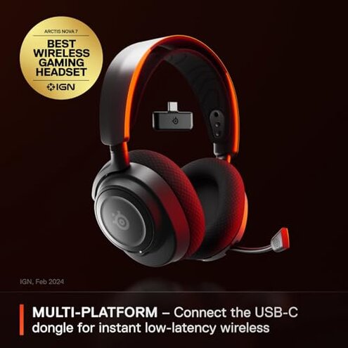 SteelSeries Arctis Nova 7 Wireless Multi-Platform Gaming Headset &mdash; Neodymium Magnetic Drivers &mdash; 2.4GHz + Mixable Bluetooth &mdash; 38Hr USB-C Battery &mdash; ClearCast Gen2 AI Mic &mdash; PC, PS5, Switch, VR, Mobile