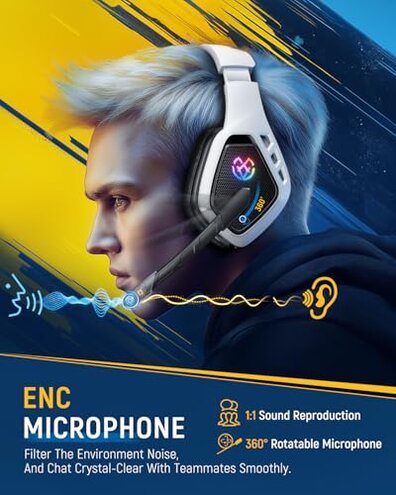 Wireless Gaming Headset for PC, Ps5, Ps4, 2.4 Ghz USB & Type-C Gaming Headphones with Microphone, 30H Battery Bluetooth Headphones for Switch, Laptop, Mobile, Mac