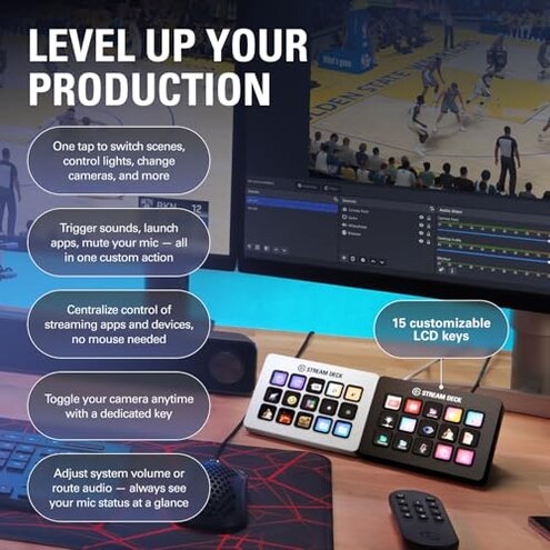 Elgato Stream Deck MK.2 &ndash; Studio Controller, 15 macro keys, trigger actions in apps and software like OBS, Twitch, ​YouTube and more, works with Mac and PC