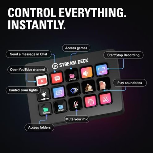 Elgato Stream Deck MK.2 &ndash; Studio Controller, 15 macro keys, trigger actions in apps and software like OBS, Twitch, ​YouTube and more, works with Mac and PC