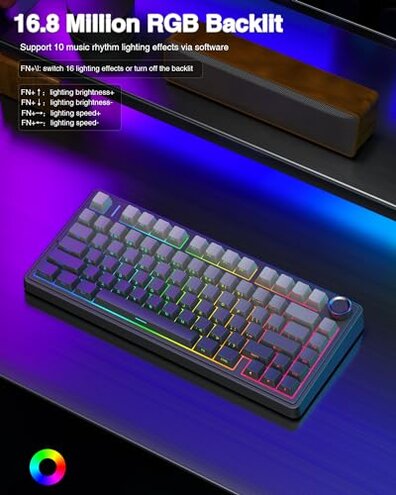 AULA F75 Pro Wireless Mechanical Keyboard,75% Hot Swappable Custom Keyboard with Knob,RGB Backlit,Pre-lubed Reaper Switches,Side Printed PBT Keycaps,2.4GHz/USB-C/BT5.0 Mechanical Gaming Keyboards