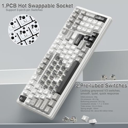 AULA F99 Wireless Mechanical Keyboard,Tri-Mode BT5.0/2.4GHz/USB-C Hot Swappable Custom Keyboard,Pre-lubed Linear Switches,RGB Backlit Computer Gaming Keyboards for PC/Tablet/PS/Xbox