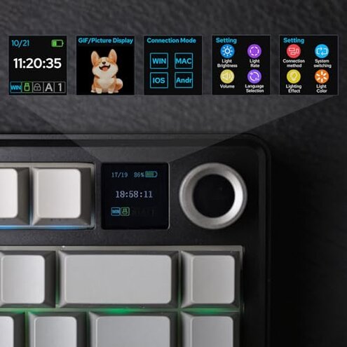 EPOMAKER X Aula F75 MAX Wireless Mechanical Keyboard with TFT Screen and Knob, Gasket Gaming Keyboard in 75% Layout, Hot Swappable, RGB Backlight, for PC/Mac/Linux (Black Gradient)