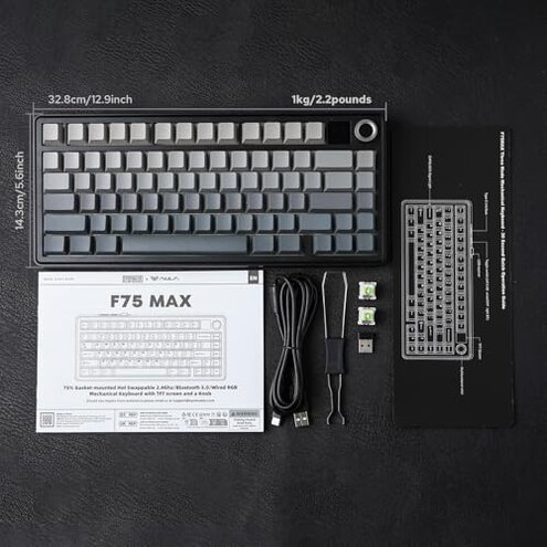 EPOMAKER X Aula F75 MAX Wireless Mechanical Keyboard with TFT Screen and Knob, Gasket Gaming Keyboard in 75% Layout, Hot Swappable, RGB Backlight, for PC/Mac/Linux (Black Gradient)