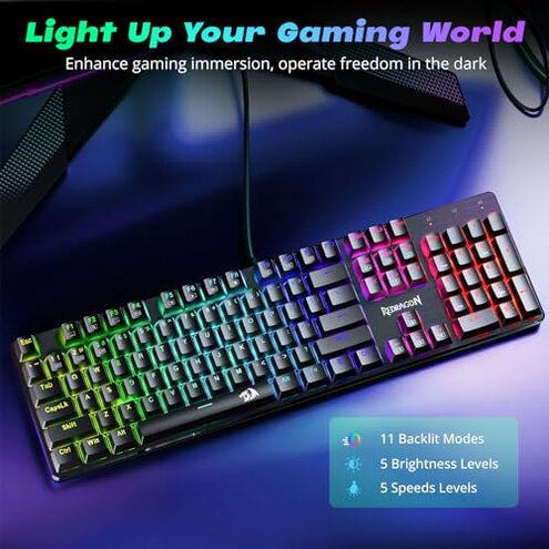 Redragon K580 VATA RGB LED Backlit Mechanical Gaming Keyboard with Macro Keys & Dedicated Media Controls, Hot-Swappable Socket, Onboard Macro Recording (Brown Switches)