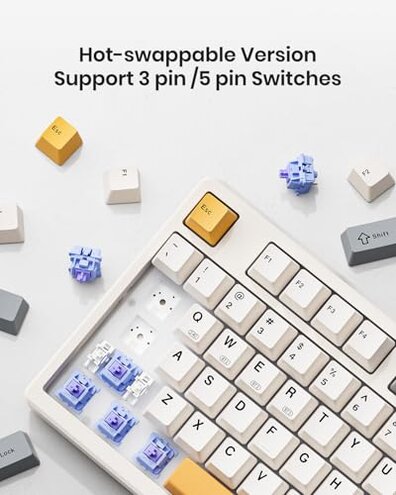 Kisnt Wireless Mechanical Keyboard,Gasket Mounted with Creamy Sound,Bluetooth/2.4GHz/USB-C,Custom Hot Swappable,RGB Backlit,75% Compact Layout for Gaming/Typing/Win/Mac/PC (Retro Beige,Linear Switch)