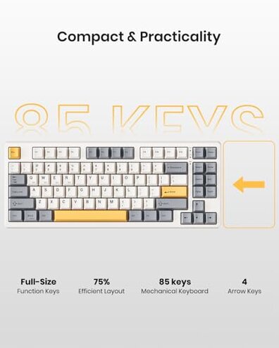 Kisnt Wireless Mechanical Keyboard,Gasket Mounted with Creamy Sound,Bluetooth/2.4GHz/USB-C,Custom Hot Swappable,RGB Backlit,75% Compact Layout for Gaming/Typing/Win/Mac/PC (Retro Beige,Linear Switch)