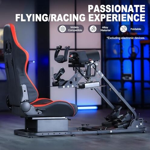 Marada Universal Flight Simulation Cockpit with Racing Seat or Racing Wheel Stand Adjustable Compatible with Thrustmaster HOTAS Warthog,Logitech G29 G920 Wheels,Pedals,Throttle,Joystick Not Included