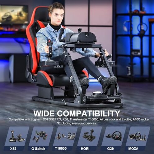 Marada Universal Flight Simulation Cockpit with Racing Seat or Racing Wheel Stand Adjustable Compatible with Thrustmaster HOTAS Warthog,Logitech G29 G920 Wheels,Pedals,Throttle,Joystick Not Included
