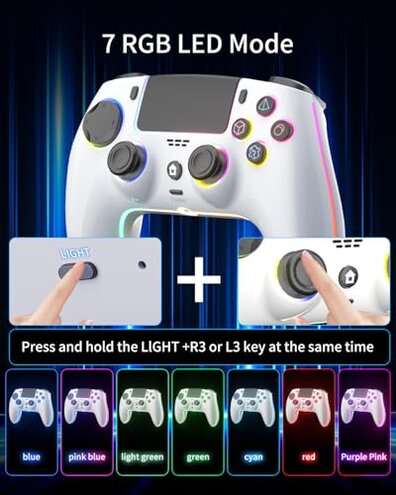 ThinTree Wireless Controller Compatible for PS-5/Pro/Slim/PC, Hall Effect Sticks & 7 RGB LED Mode & haptic Feedback & 1500 mAH Battery & Motion Sensing, 3.5mm Audio Jack