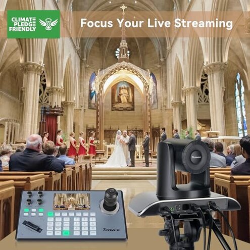 Tenveo NDI PTZ Camera Joystick Controller, 5'' LCD Screen Real-time Preview 4D Joystick Control Keyboard Support NDI PoE VISCA Pelco-D/P RS422/RS485 RS232 RJ45 for Church Live/Events/Live Streaming