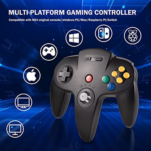 KIWITATA N64 Wireless USB Controller for Switch Games, 2.4ghz Rechargeable Wireless N64 Remote Joystick Controller for Switch/Switch Lite/Switch OLED, MAC, PC Windows 7,8,10,11 Black