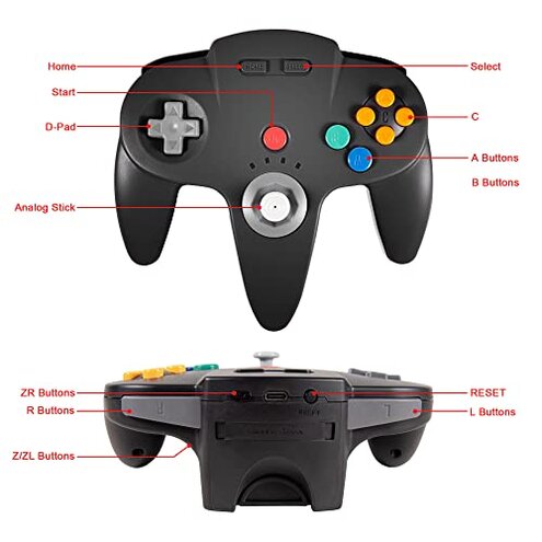 KIWITATA N64 Wireless USB Controller for Switch Games, 2.4ghz Rechargeable Wireless N64 Remote Joystick Controller for Switch/Switch Lite/Switch OLED, MAC, PC Windows 7,8,10,11 Black