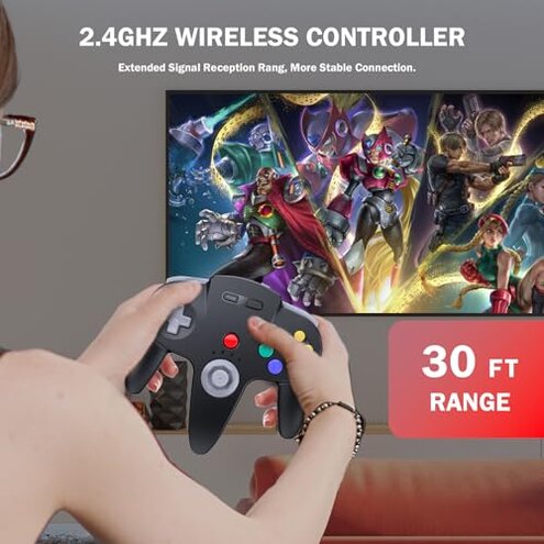 KIWITATA N64 Wireless USB Controller for Switch Games, 2.4ghz Rechargeable Wireless N64 Remote Joystick Controller for Switch/Switch Lite/Switch OLED, MAC, PC Windows 7,8,10,11 Black