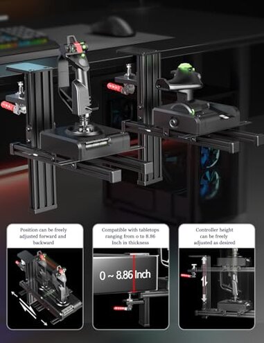 2 Set Desk Mount for Flight Sim Hotas Compatible with Logitech X56/X52/X52 Pro, Thrustmaster Hotas Warthog/T.16000M/T-Flight Hotas 4/X, SimTask Farmstick,Winwing Hotas, VKB, VPC Hotas (Standard)