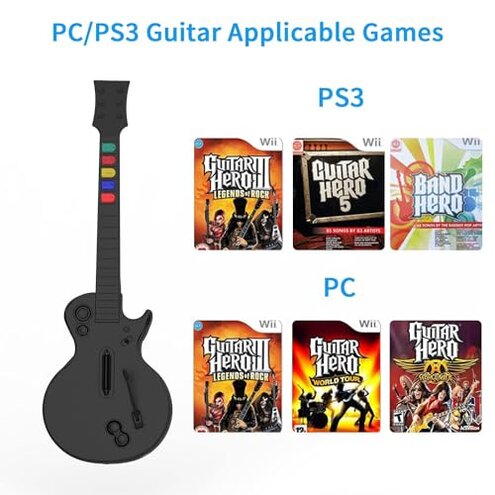NBCP PC Guitar Hero Controller, Wireless PS3 Guitar Hero with Dongle for PC/PlayStation 3, Compatible with Guitar Hero, Rock Band, Clone Hero & Fortnite Festival - Black