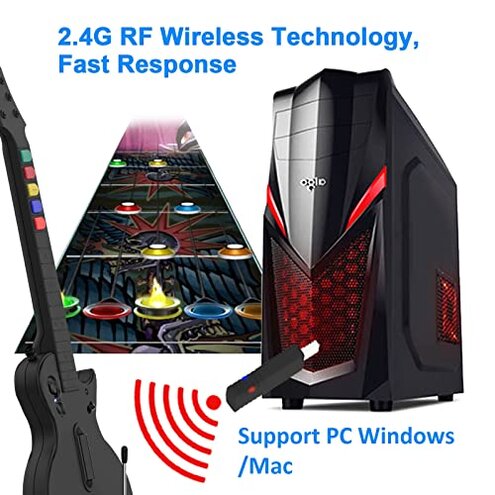 NBCP PC Guitar Hero Controller, Wireless PS3 Guitar Hero with Dongle for PC/PlayStation 3, Compatible with Guitar Hero, Rock Band, Clone Hero & Fortnite Festival - Black