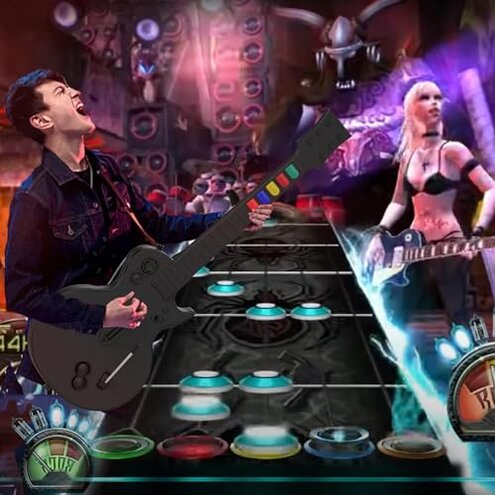 NBCP PC Guitar Hero Controller, Wireless PS3 Guitar Hero with Dongle for PC/PlayStation 3, Compatible with Guitar Hero, Rock Band, Clone Hero & Fortnite Festival - Black