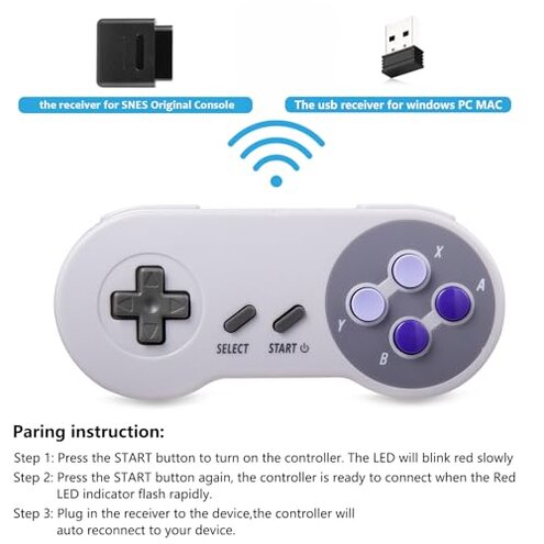 KIWITATA 2 Pack Wireless Controller for SNES Original Console, 2.4ghz Rechargeable Wireless SNES Remote PC Game Pad Controller for Super SNES Entertainment System &Windows XP& Raspberry Pi