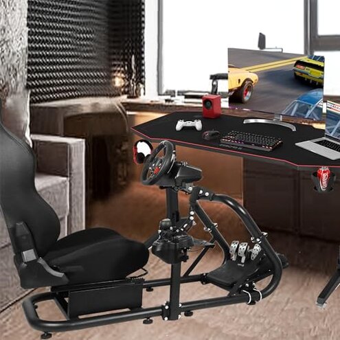 Anman G27 (Stability Series) Pro Adjustable Driving Racing Simulator Cockpit with Black Chair Fits for Logitech G29 G920 G923,Thrustmaster T300RS,Fantec T3PA TGT, Wheel & Pedals Not Included
