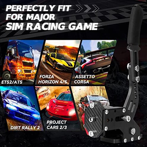 aikeec 64Bit PC USB Handbrake, Upgrade SIM Racing Games Handbrake for LO GITECH G25 G27 G29 T500 T300 THRUST MASTER FANATECOSW DIRT RALLY, 2M Nylon Cable/Reinforced Spring/Black+Clamp