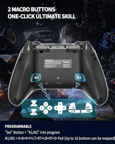 Bcofo Wireless Mobile Gaming Controller for iPhone/Android/Switch/Laptop, Wired Control for PC/Steam, Programmable Game Gamepad with Phone Clip for Gamer, with RGB Lighting Effect/Turbo/Vibration