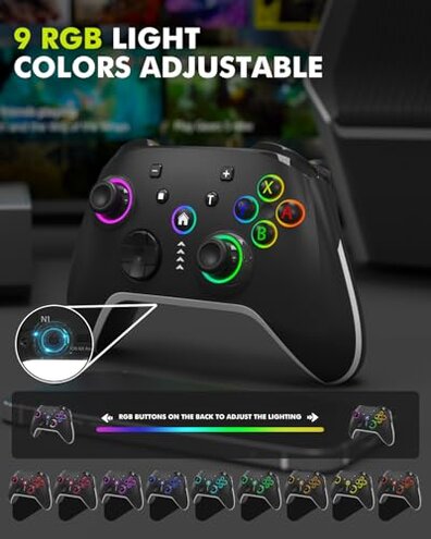 Bcofo Wireless Mobile Gaming Controller for iPhone/Android/Switch/Laptop, Wired Control for PC/Steam, Programmable Game Gamepad with Phone Clip for Gamer, with RGB Lighting Effect/Turbo/Vibration