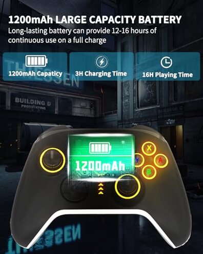 Bcofo Wireless Mobile Gaming Controller for iPhone/Android/Switch/Laptop, Wired Control for PC/Steam, Programmable Game Gamepad with Phone Clip for Gamer, with RGB Lighting Effect/Turbo/Vibration