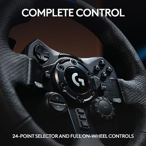 Logitech G923 Racing Wheel and Pedals, TRUEFORCE up to 1000 Hz Force Feedback, Gaming Steering Wheel PS5, PS4, PC, Mac, Genuine Leather- Black