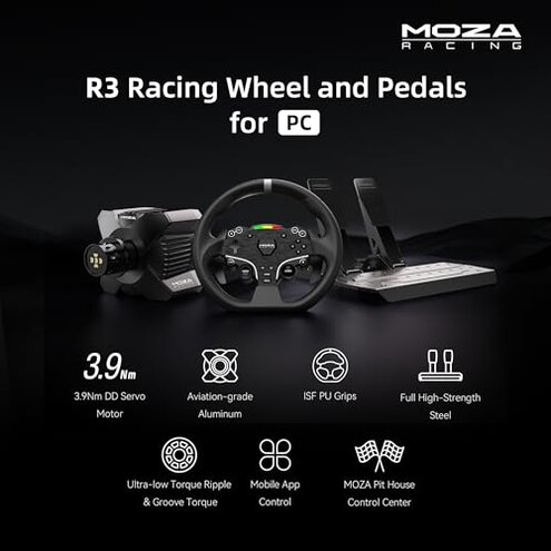 MOZA R3 Racing Wheel and Pedals Bundle for PC, 3.9Nm Direct Drive WheelBase,11-inch ES Lite Steering Wheel,Pedals and Desk Clamp High-Performance Game Racing Simulator for PC User