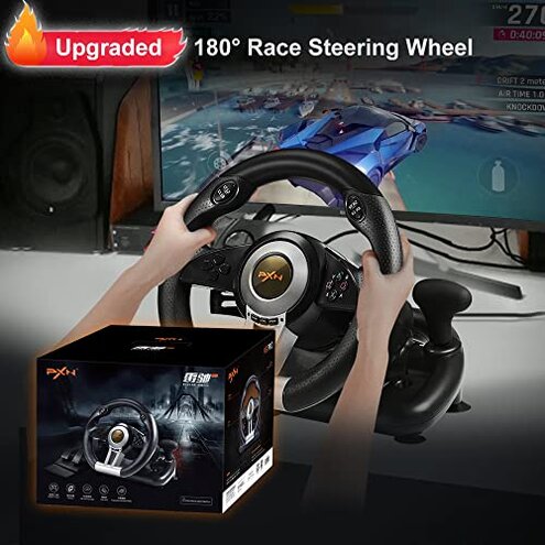 PXN PC Racing Wheel, V3 PRO 180 Degree Universal USB Car Sim Game Steering Wheel with Pedals for Xbox One, Xbox Series S/X, PS3, PS4, Switch