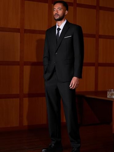 MAGE MALE Mens Two Button 3-Piece Suits Slim Fit Tuxedo Set with Blazer Jacket Vest & Pants for Wedding Prom Business Black