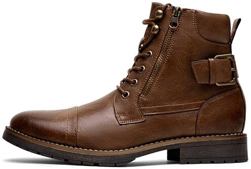 Vostey Casual Dress Ankle Boots for Men - Brown Motorcycle Combat Boots (BMY678A dark brown 10.5)